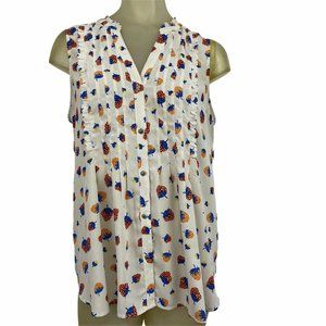 Maeve Fragola Pleated Blouse Top Strawberry Ruffle